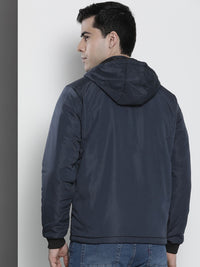 The Indian Garage Co Men Slim Fit Zip-Front Hooded Bomber Jacket
