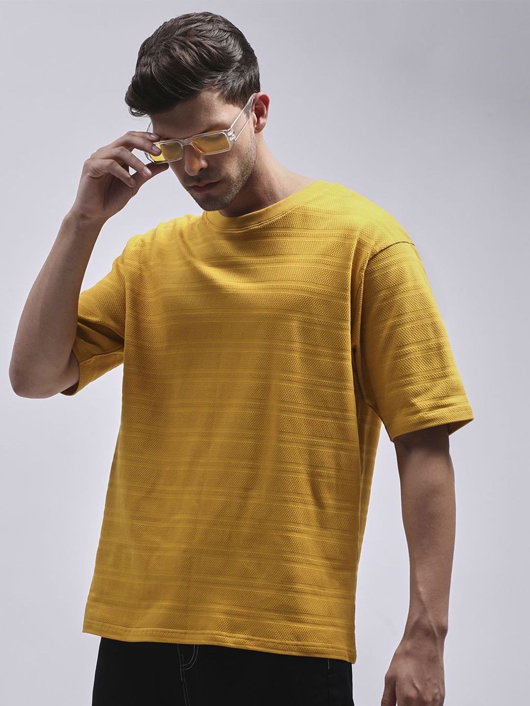 DILLINGER Men Round Neck Solid Oversized Pure Cotton T-shirt
