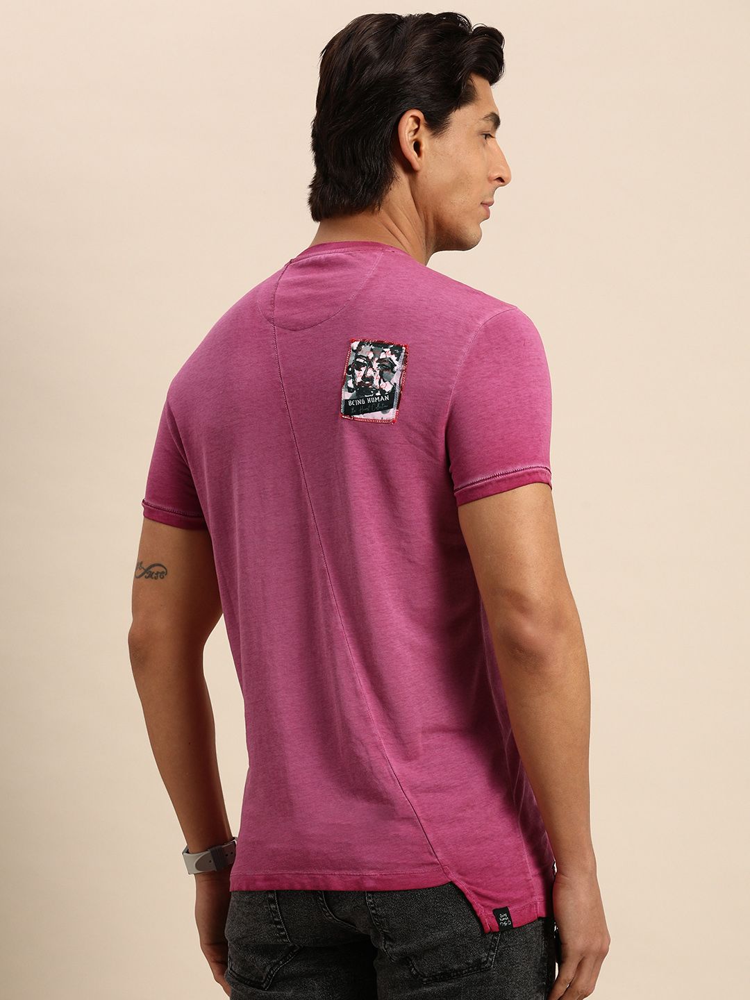 Being Human Men Fuchsia Pink Graphic Printed Pure Cotton T-shirt