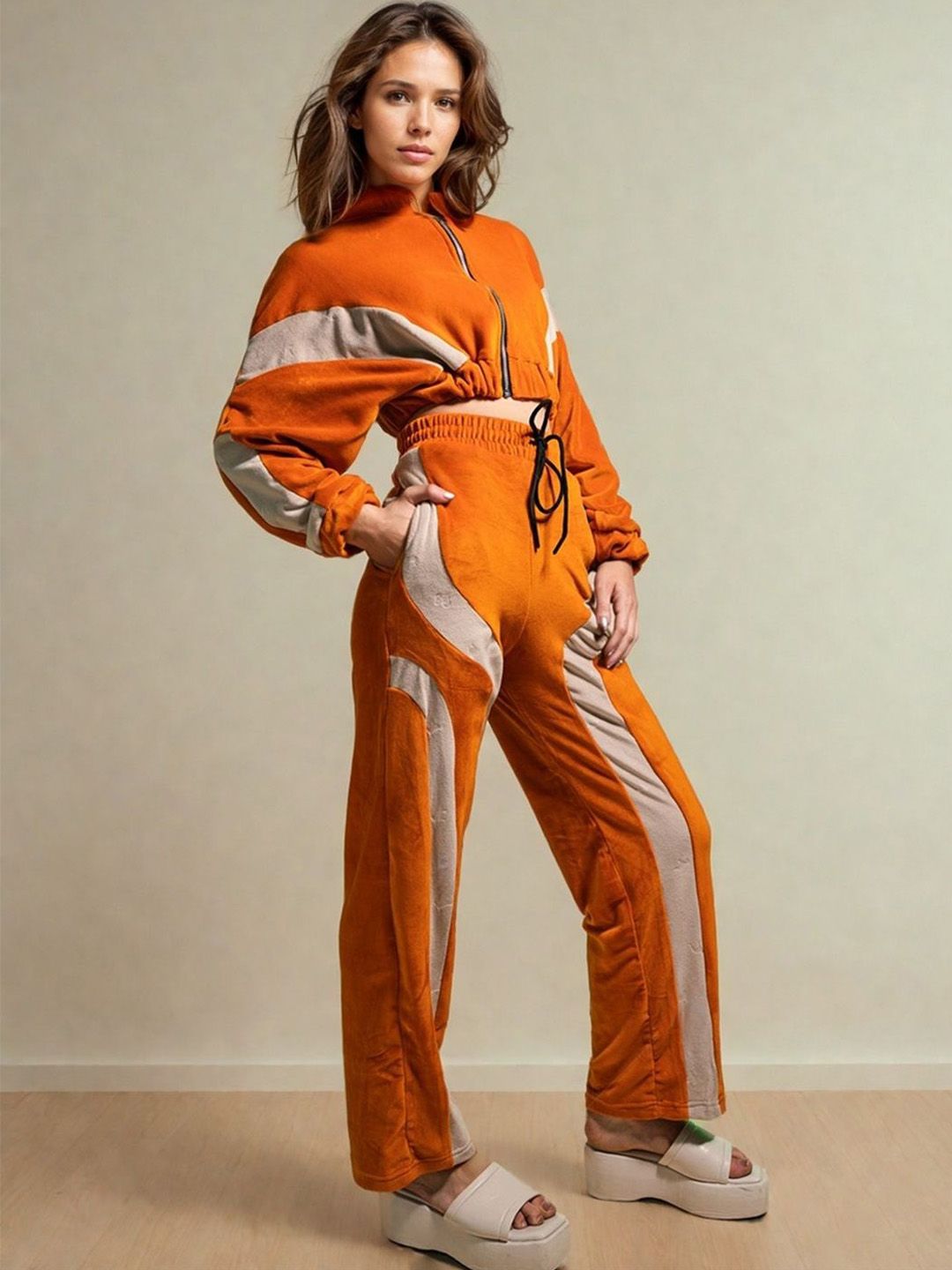 DressBerry Colour Block Long Sleeves High Neck Sweatshirt With Trousers
