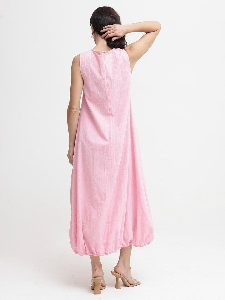 Rareism Wanita Putaran Maxi Kapas Pink Leher Pink