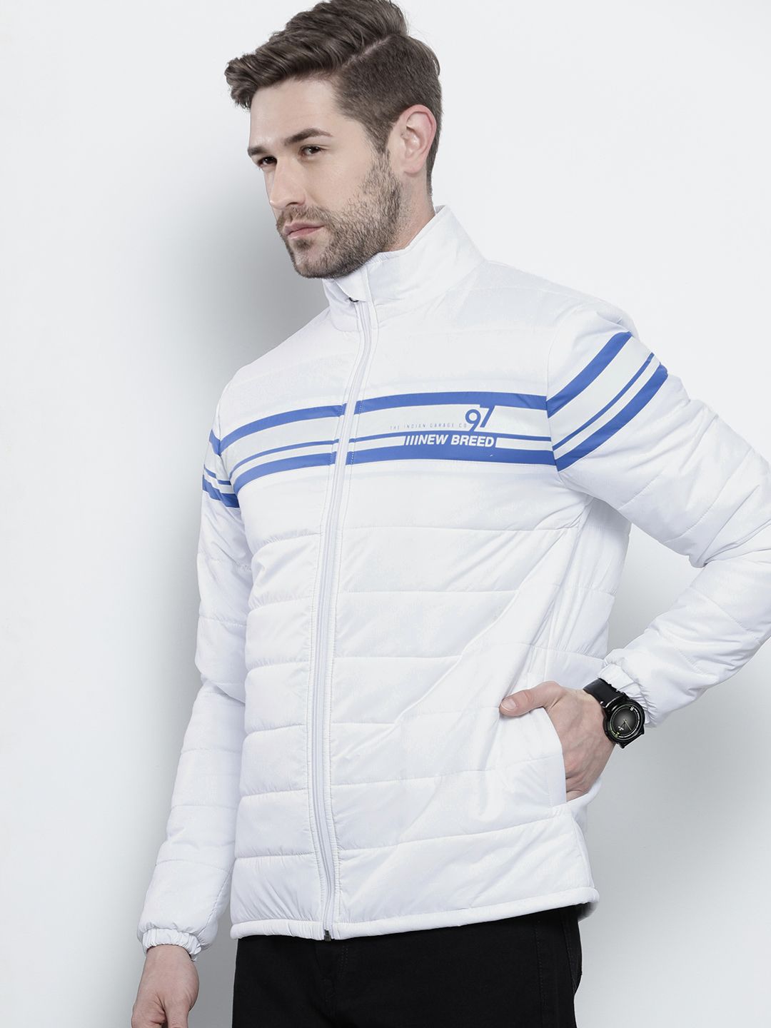 The Indian Garage Co Men Zip-Front Slim Fit Bomber Jacket