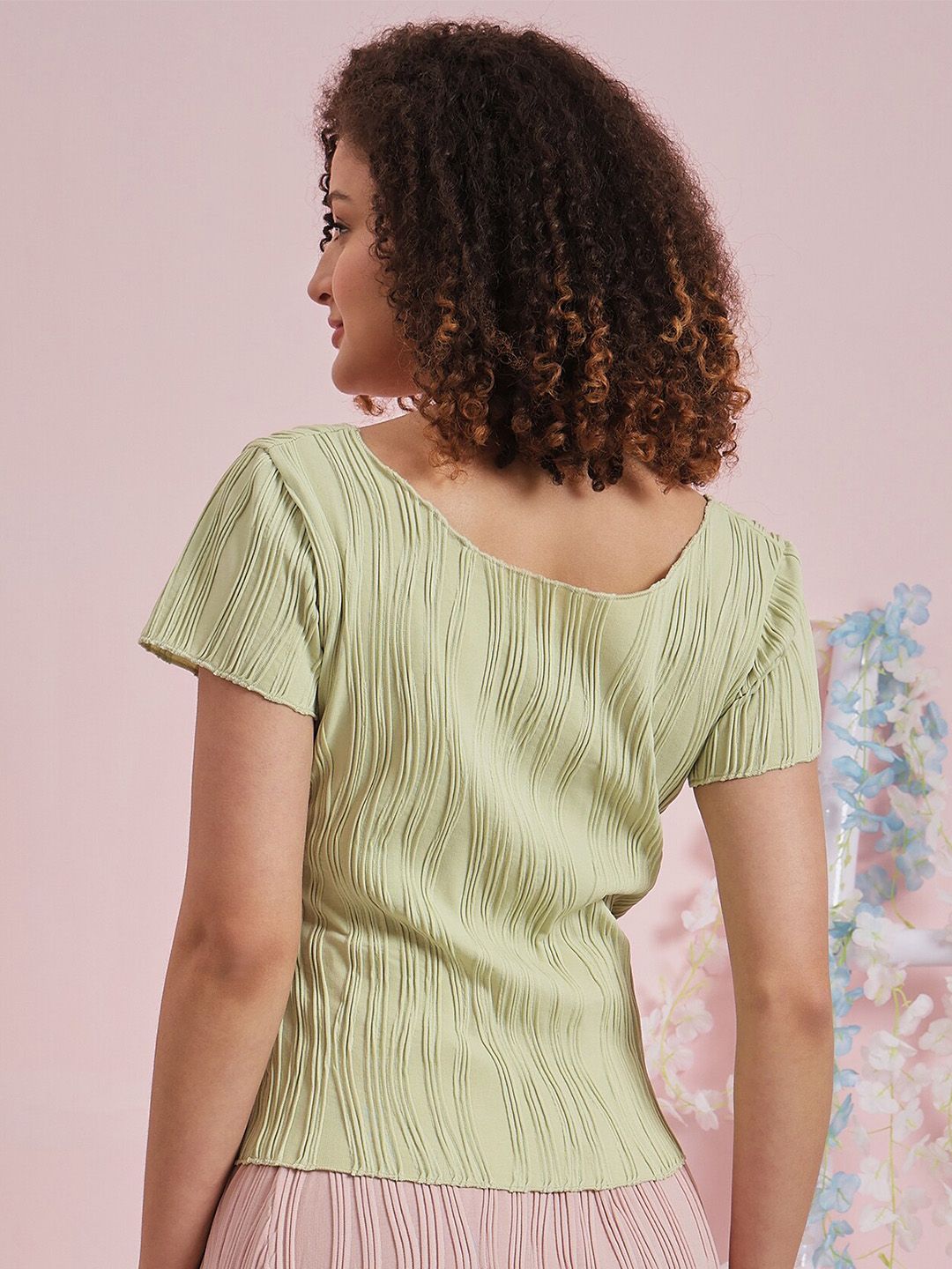 Athena Round Neck Short Sleeves Textured Top