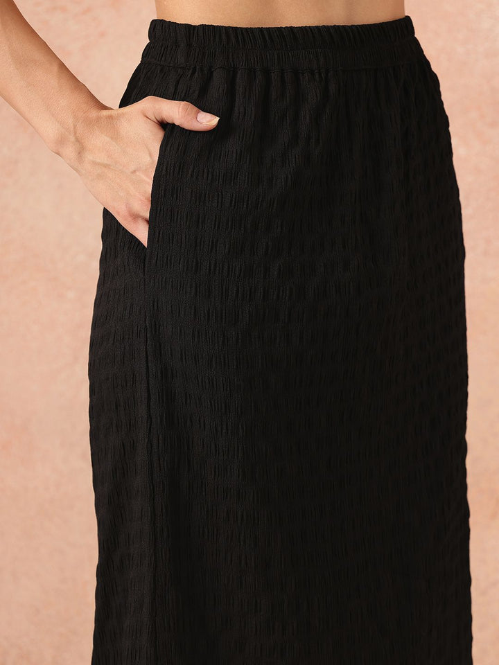 all about you Seersucker Effect Tie-Up Detail Top with Midi A-Line Skirt