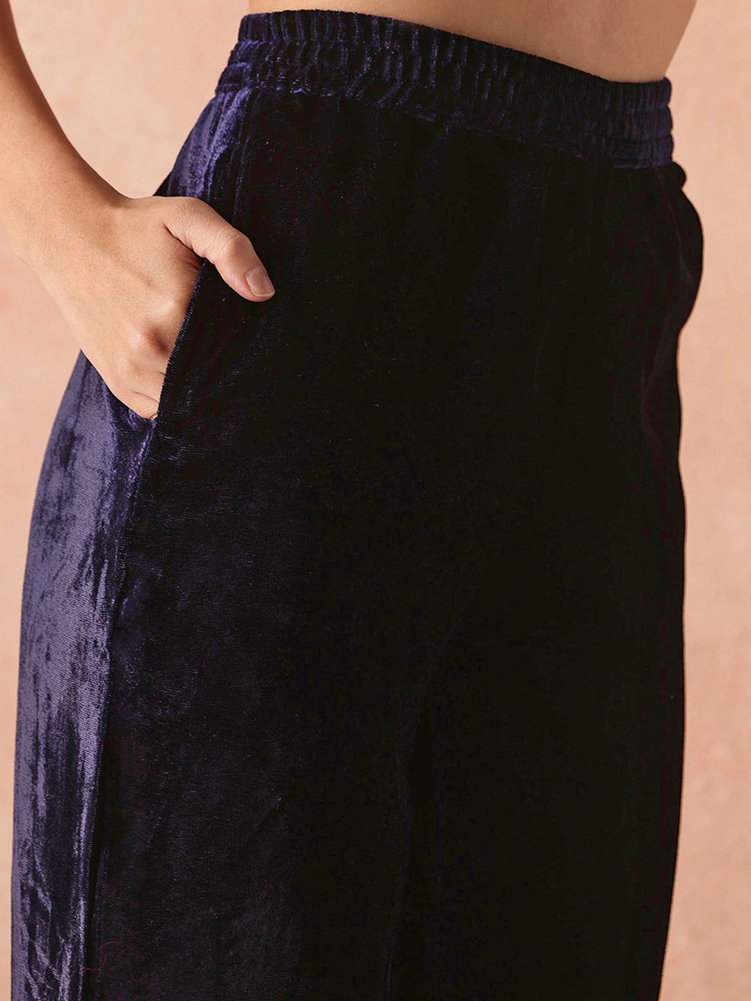 all about you Velvet Finish Floral Embroidered Gotta Patti Kurta with Trousers