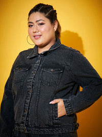 SASSAFRAS Curve Plus Size Washed Denim Jacket