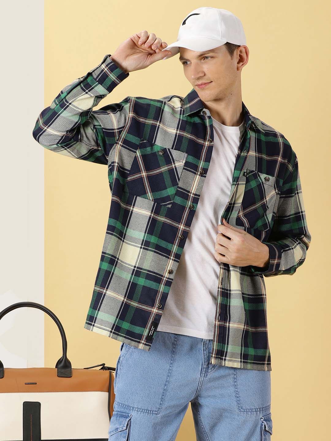Thomas Scott Classic Buffalo Checked Twill Cotton Shirt