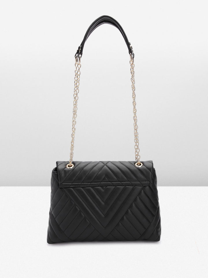 Lino Perros Women Striped Structured Satchel Bag with Quilted Detail