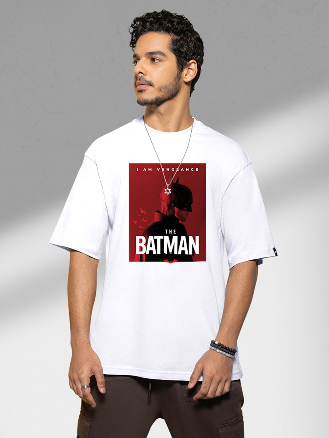 Bewakoof Men Batman Poster Graphic Printed Pure Cotton Oversized T-shirt