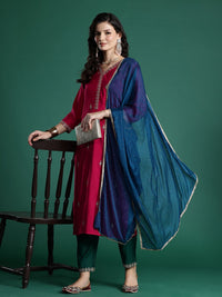 Indo Era Ethnic Motifs Embroidered Zari Kurta With Trousers & Dupatta