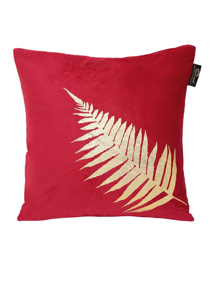 HOSTA HOMES Maroon & Gold-Toned Set of 5 Floral Velvet Square Cushion Covers