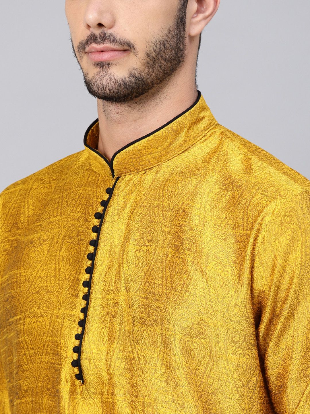 SOJANYA Lelaki Mustard Kurta Lurus Padat
