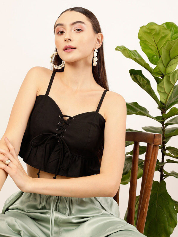 STREET 9 Black Shoulder Straps Cotton Bralette Top