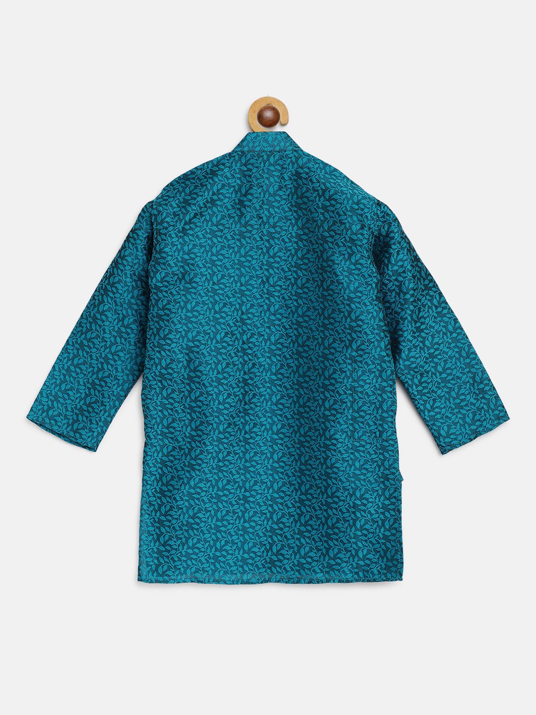 SOJANYA Boys Teal Blue Floral Jacquard Straight Kurta
