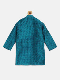 SOJANYA Boys Teal Blue Floral Jacquard Straight Kurta