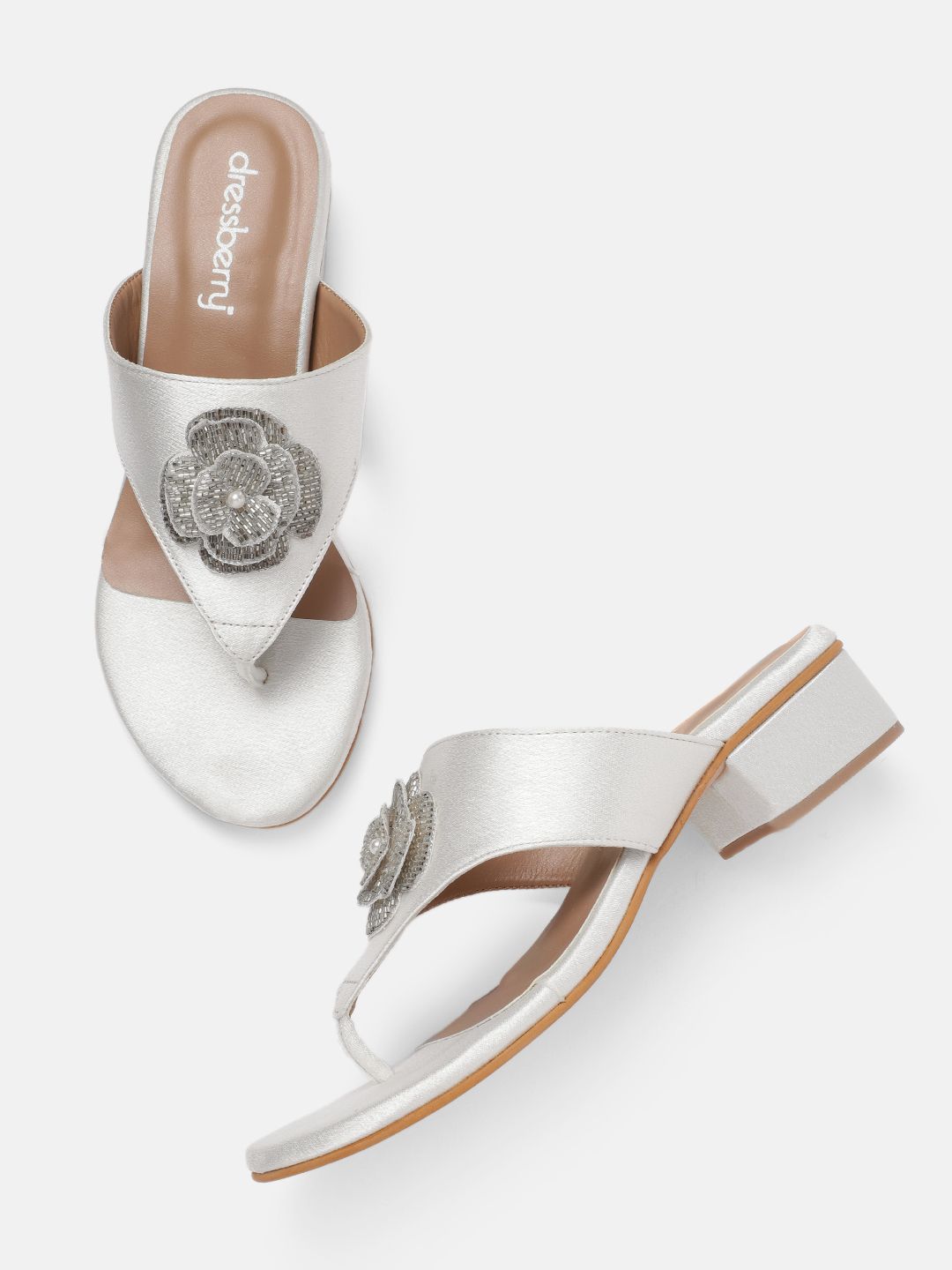 DressBerry Embellished Comfort Sandals with Floral Accent