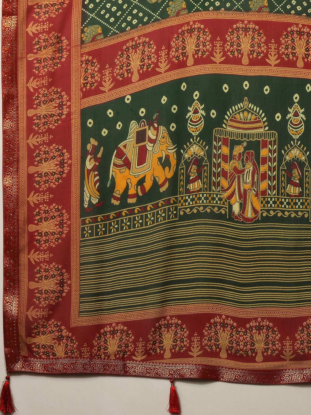 KALINI Bandhani Print Zari Pure Georgette Bandhani Saree