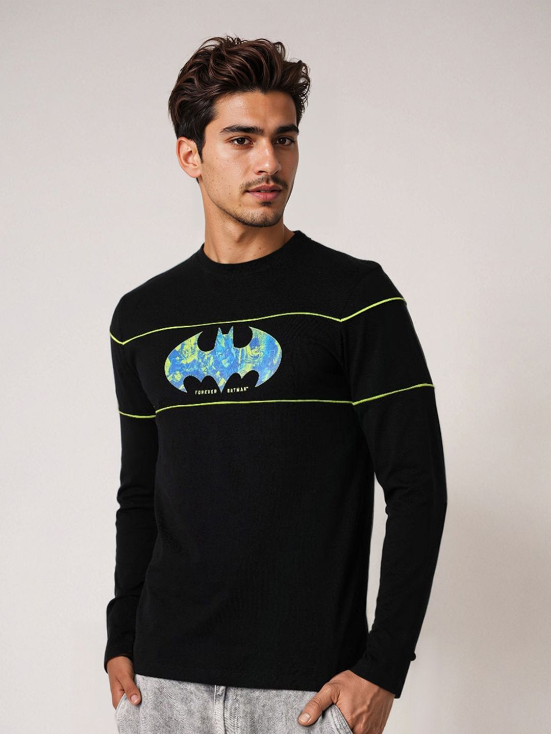 The Indian Garage Co Men Batman Graphic Printed Round Neck Cotton Slim Fit T-shirt