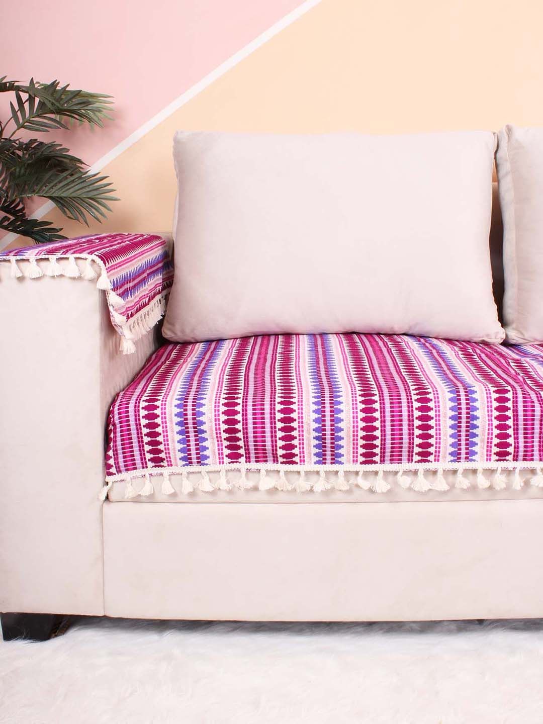 STITCHNEST Purple Printed Jacquard 2-Seater Sofa Cover