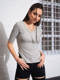 SASSAFRAS Grey Fitted Cotton Top