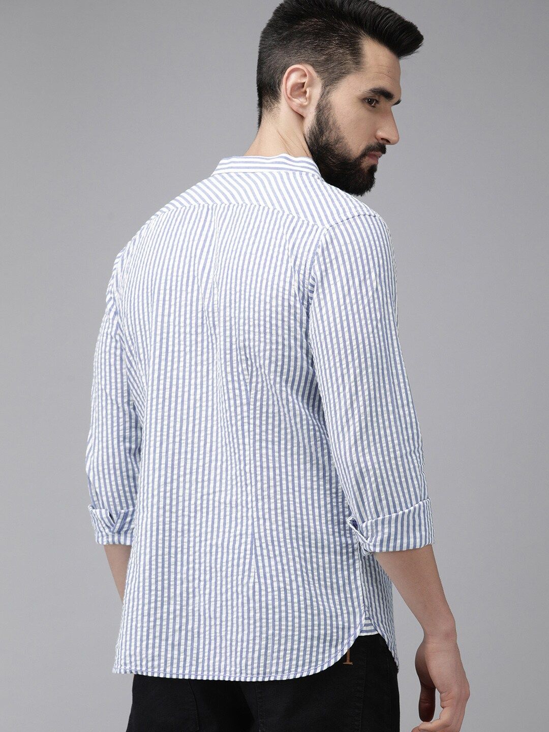 THE BEAR HOUSE Ardor Edition Men White Slim Fit Striped Cotton Seersucker Shirt