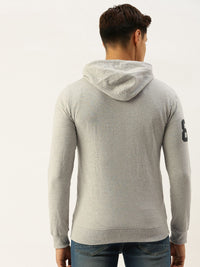 The Indian Garage Co Men Grey Melange & Navy Blue Colourblocked Hooded Sweatshirt