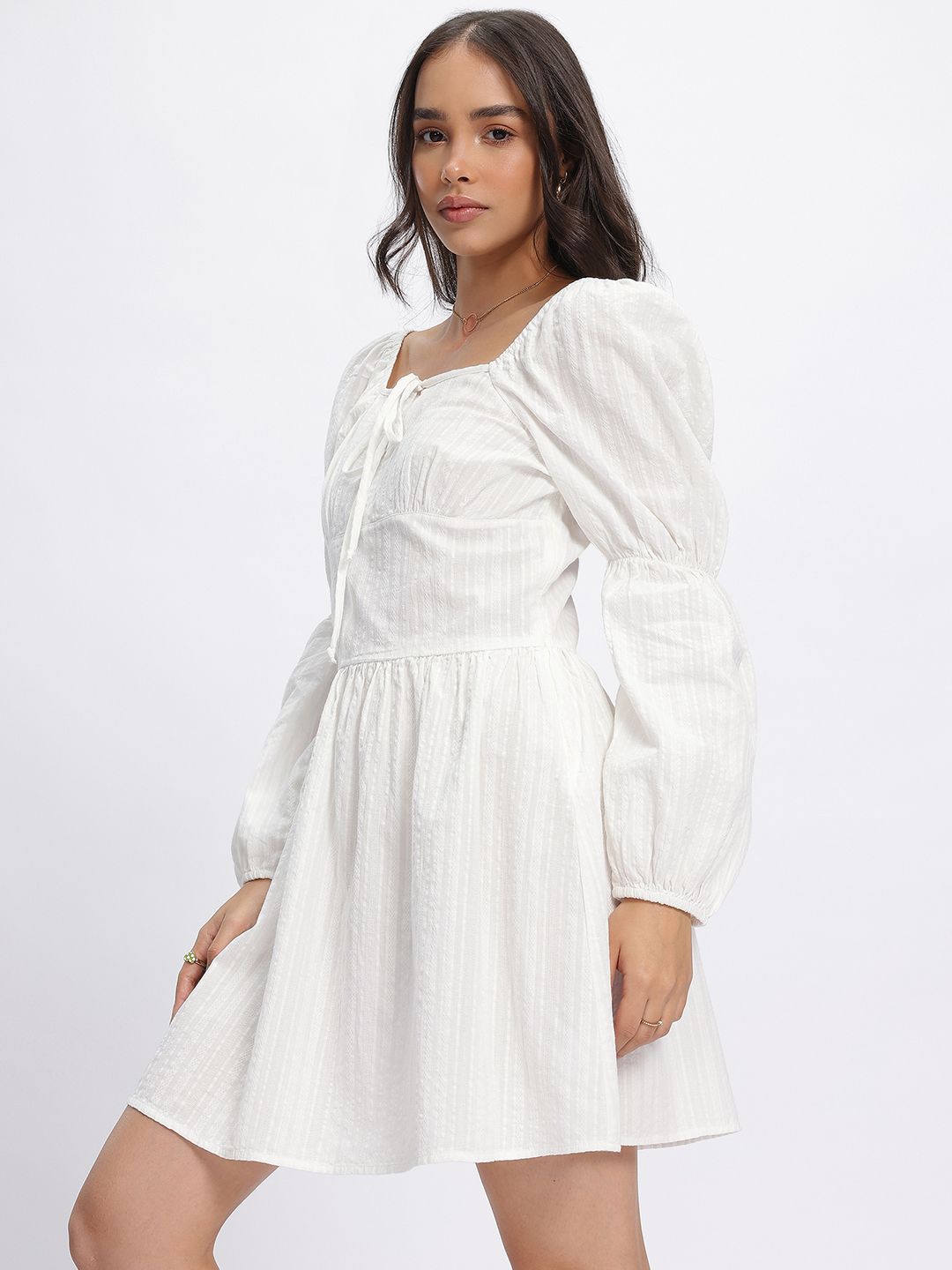 DressBerry Power Shoulders Textured A-Line Dress