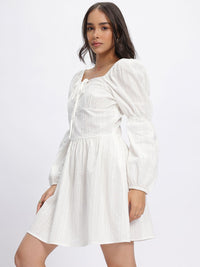 DressBerry Power Shoulders Textured A-Line Dress