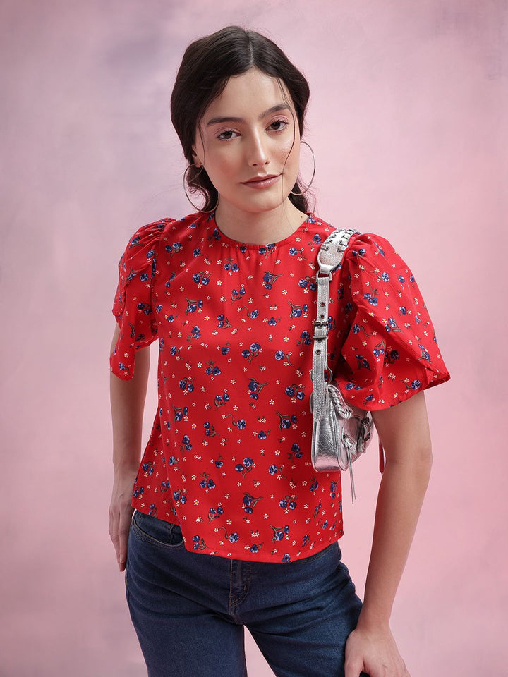 DressBerry Floral Print Tulip Sleeve Top