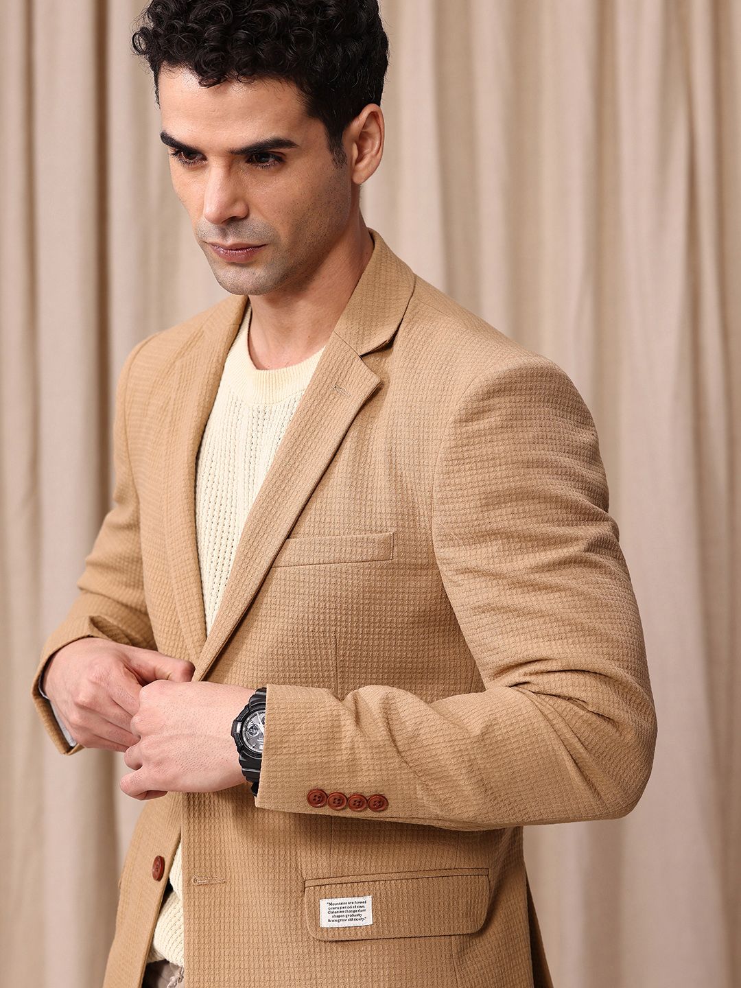 Encik Bowerbird Seersucker Reka Bentuk Diri Selfed Lapel Lapel Casual Blazer