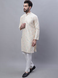 SOJANYA Kurta Kerja Benang Biasa Motif Etnik Bersulam Dengan Jaket Churidar & Nehru