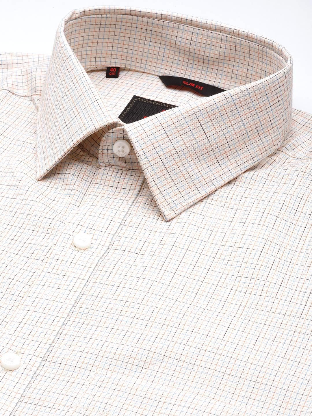 Raymond Men Cream-Coloured Pure Cotton Slim Fit Checked Formal Shirt