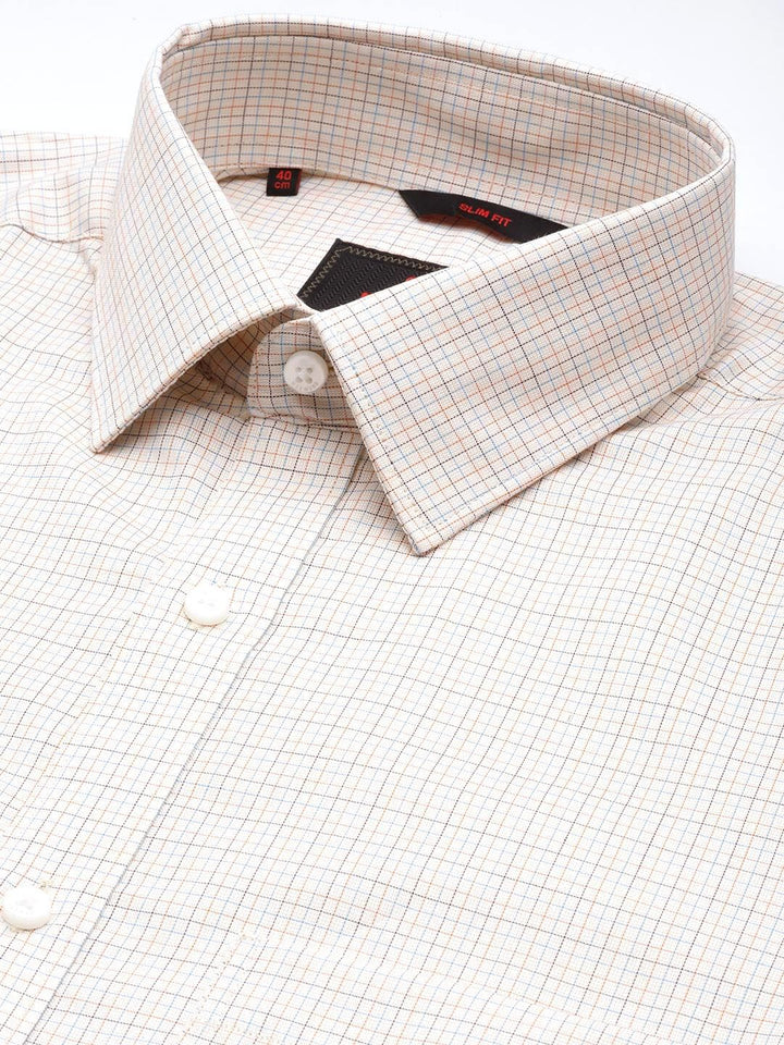 Raymond Men Cream-Coloured Pure Cotton Slim Fit Checked Formal Shirt