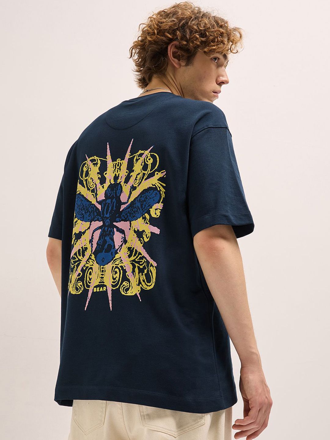 THE BEAR HOUSE Men Oversized Fit Back Printed Pure Cotton T-shirt