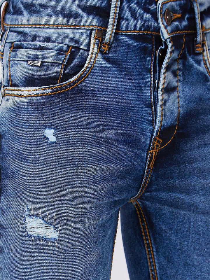 SPYKAR Men Skinny Fit Low-Rise Mildly Distressed Heavy Fade Whiskers Cotton Jeans