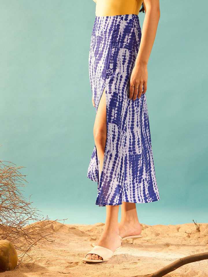 Berrylush Tie and Dye Printed Side Slit A-Line Midi Skirt