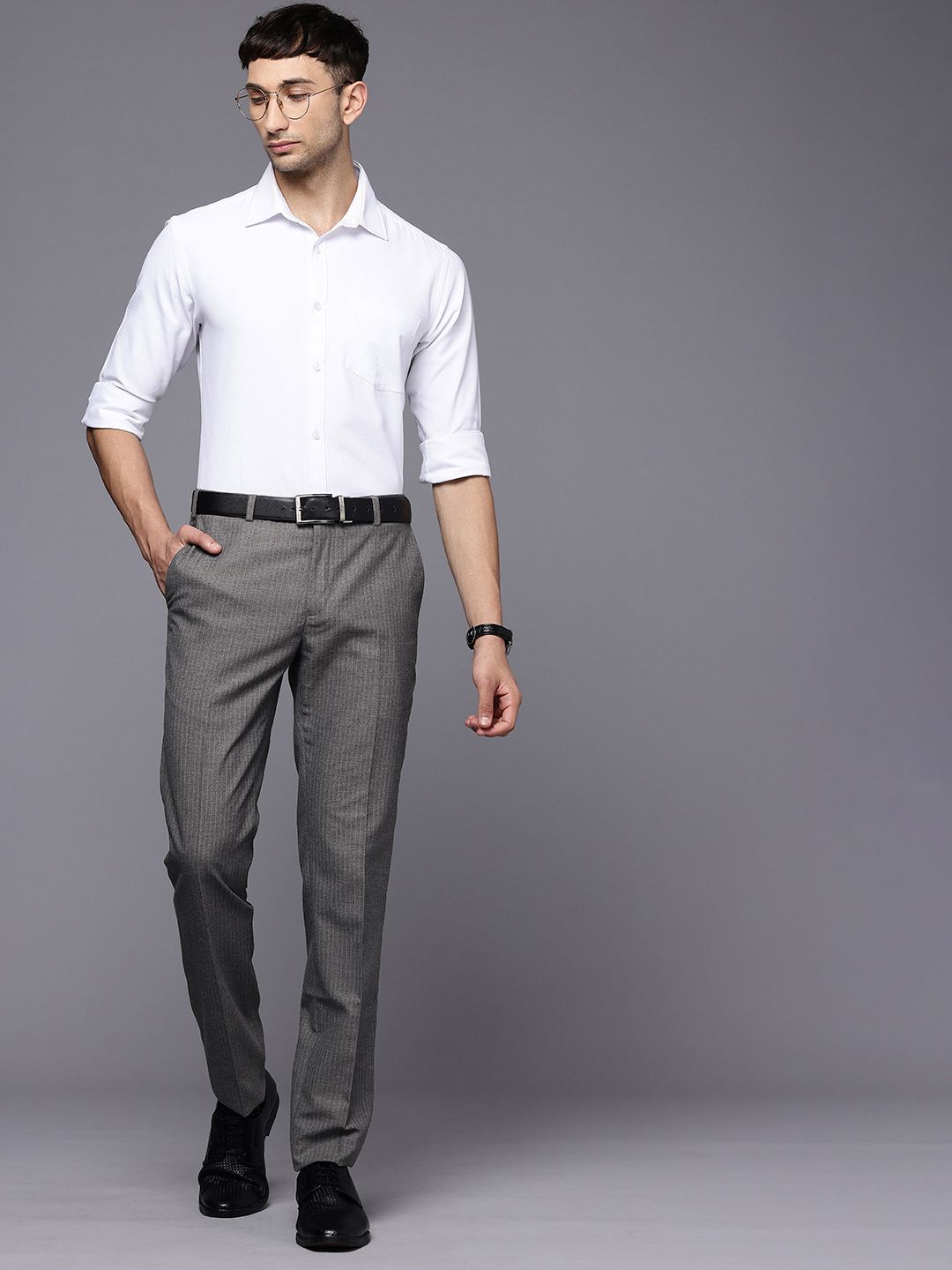 Raymond Men Striped Slim Fit Formal Trousers