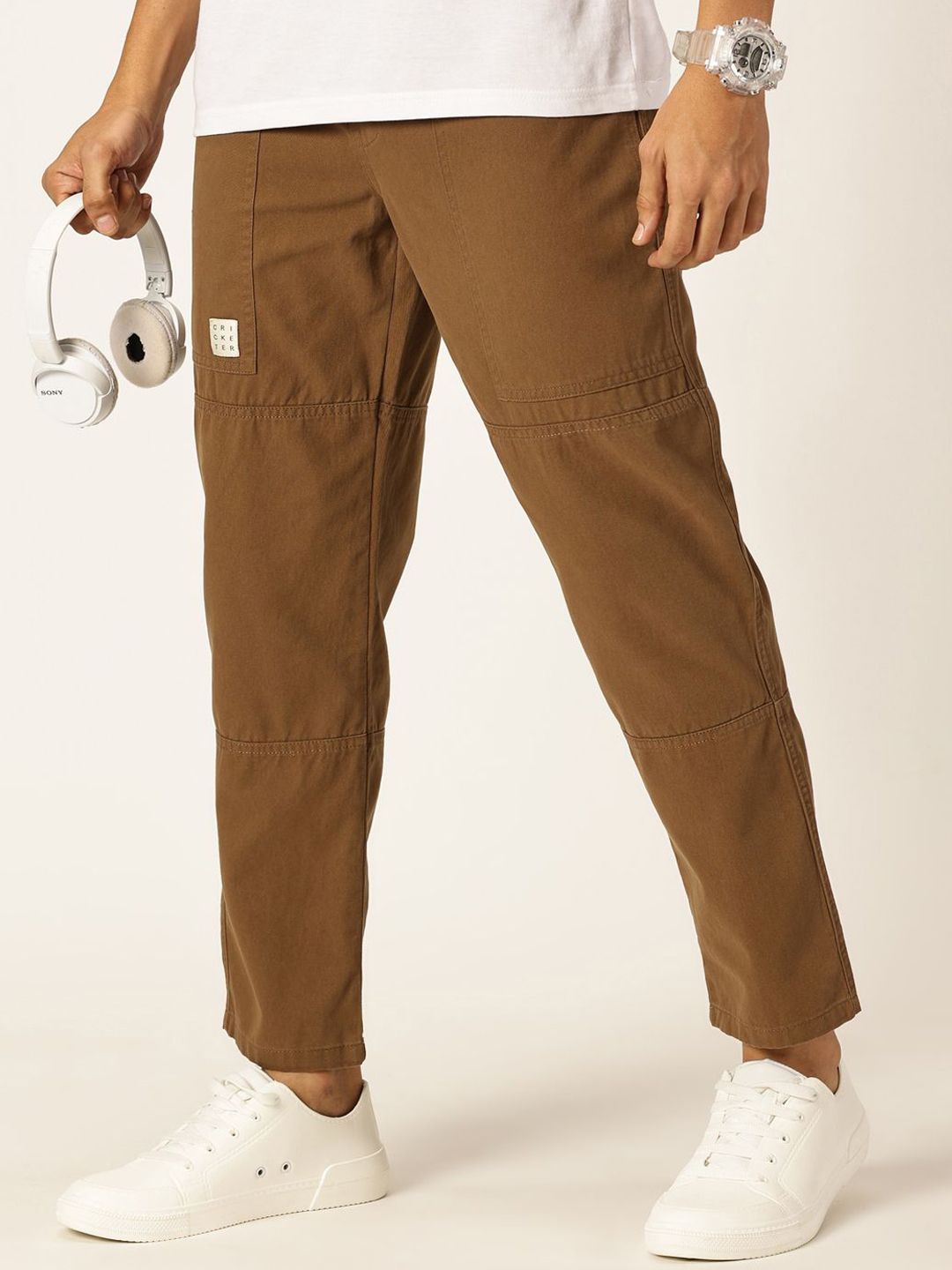 Thomas Scott Men Relaxed Loose Fit Mid-Rise Pure Cotton Trousers