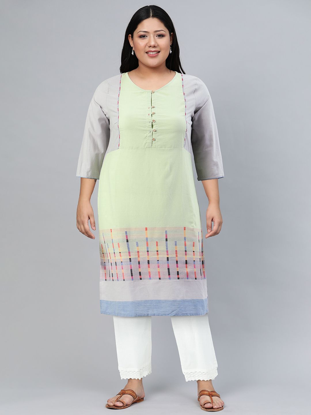 W Women Green Geometric Kurta
