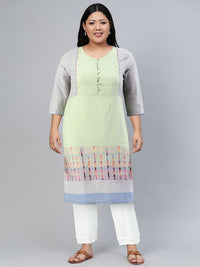 W Women Green Geometric Kurta