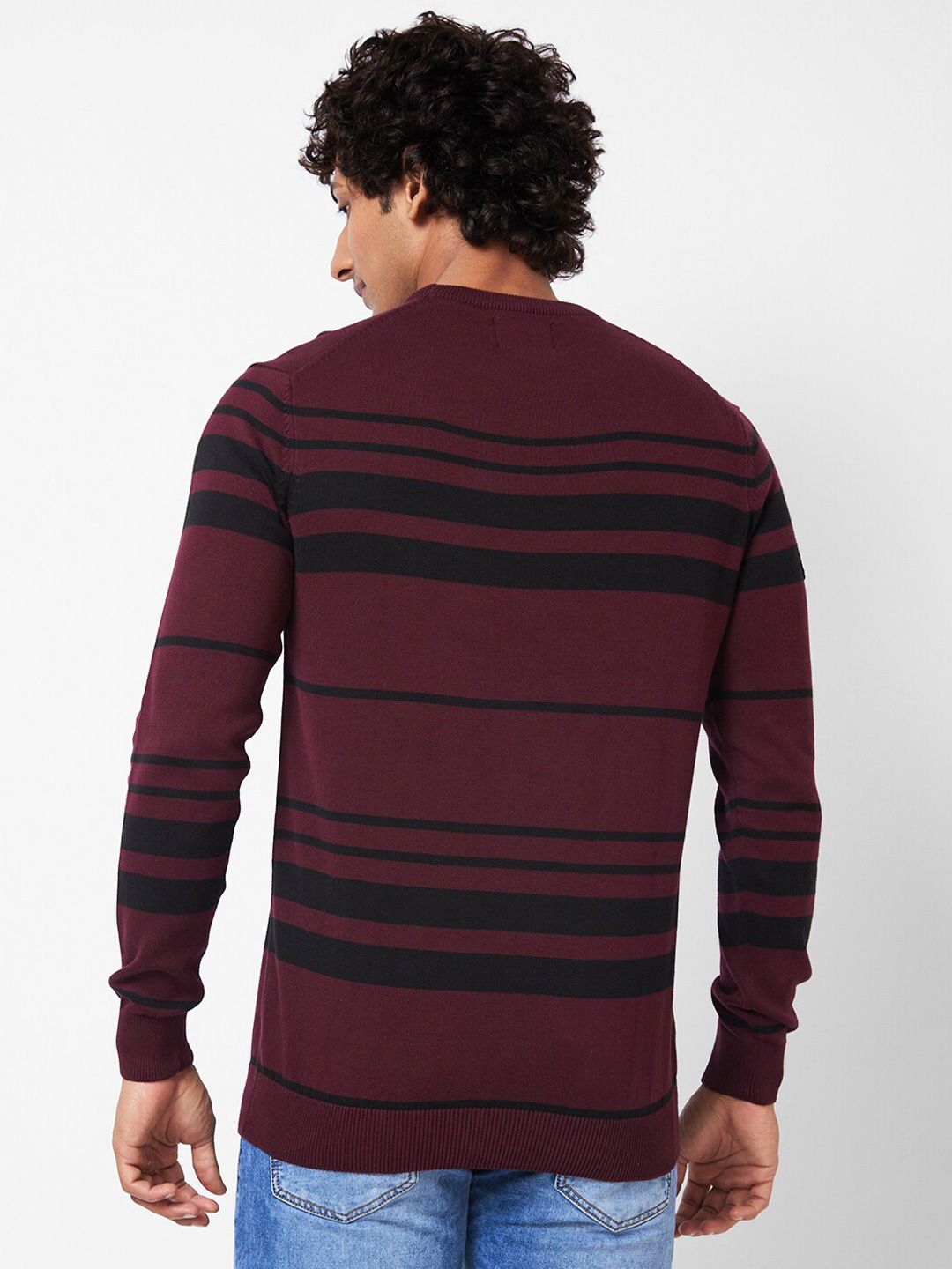 SPYKAR Striped Ribbed Cotton Pullover Sweater