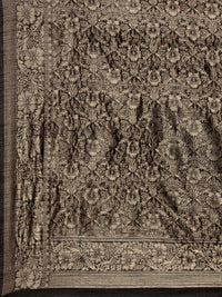 Saree mall Black Floral Linen Blend Banarasi Saree