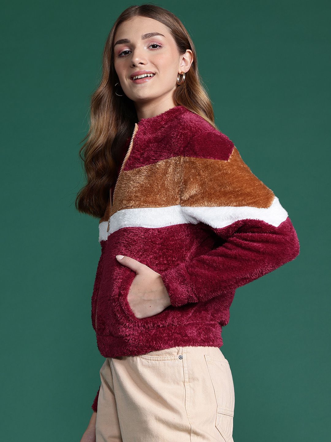 DressBerry Striped Faux Fur Jacket