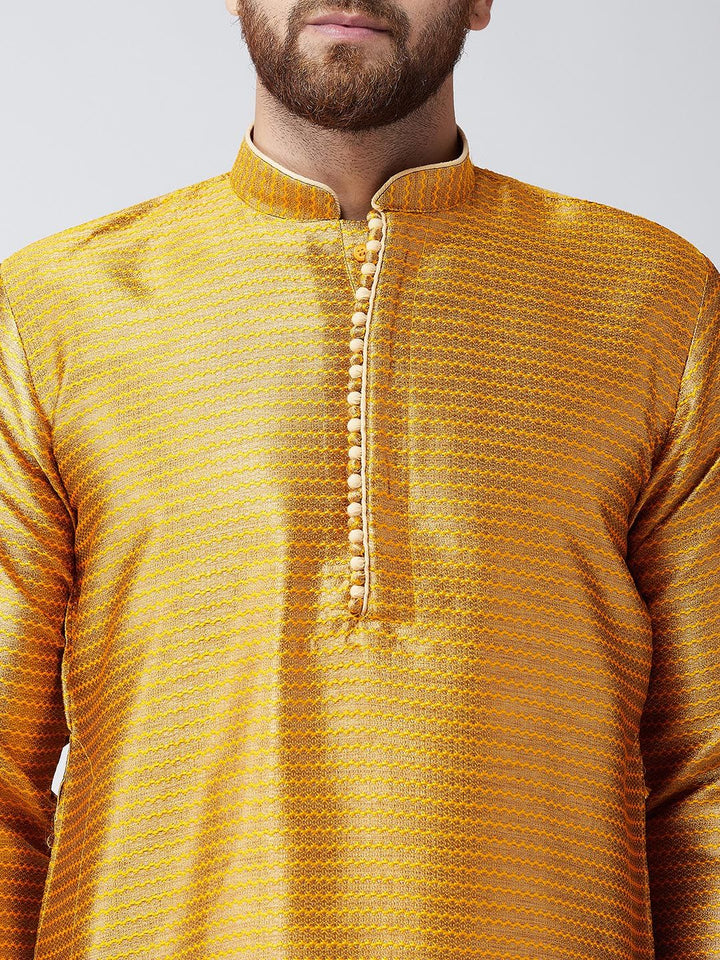 SOJANYA Men Mustard Woven Design Straight Kurta