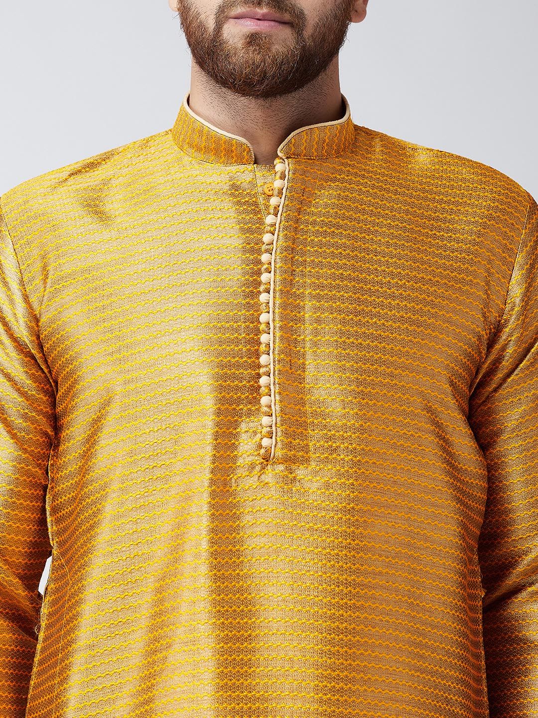 SOJANYA Men Mustard Woven Design Straight Kurta