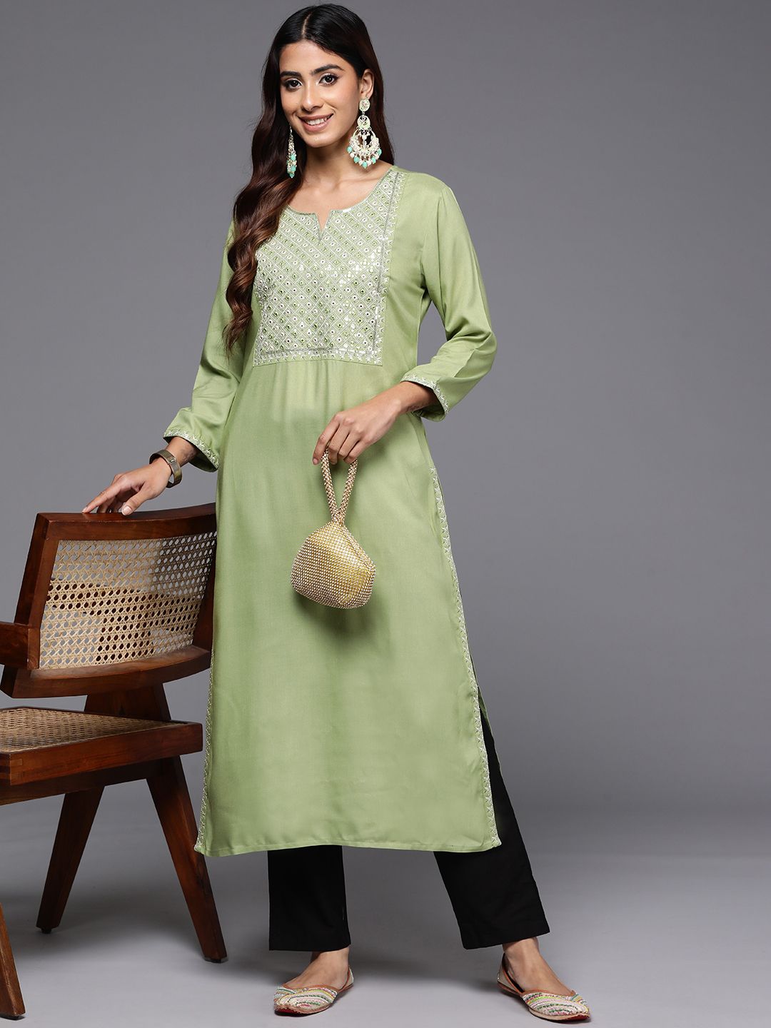 Indo Era Geometric Embroidered Mirror Work Kurta