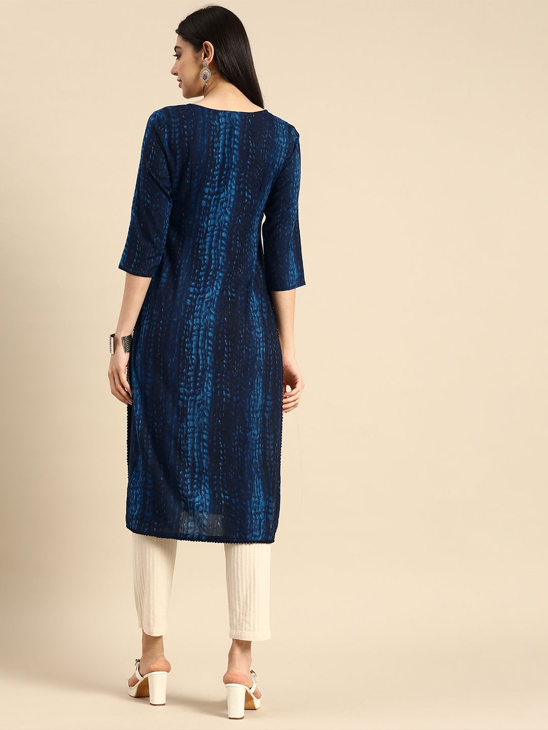 Anouk Abstract Printed Indigo Straight Kurta
