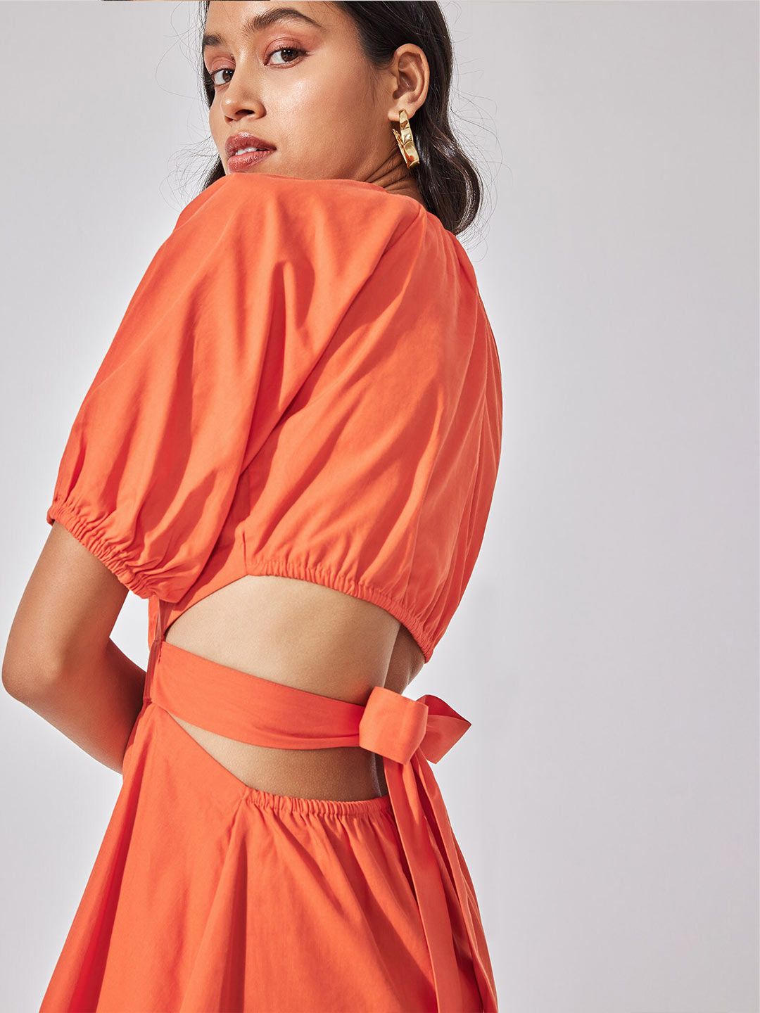 The Label Life Puff Sleeve Cut Out Detailed  A-Line Dress