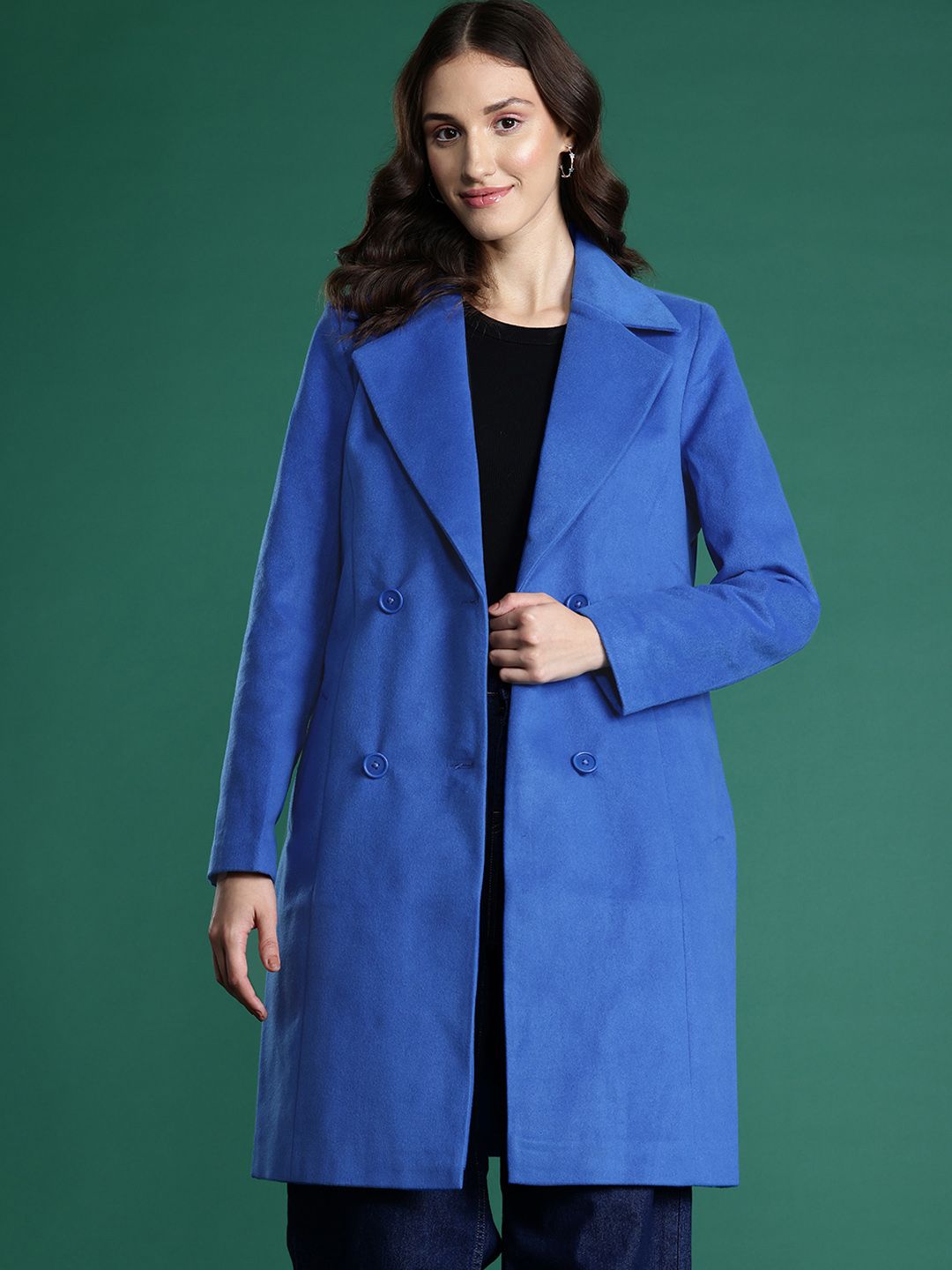 DressBerry Notched Lapel Collar Longline Overcoat