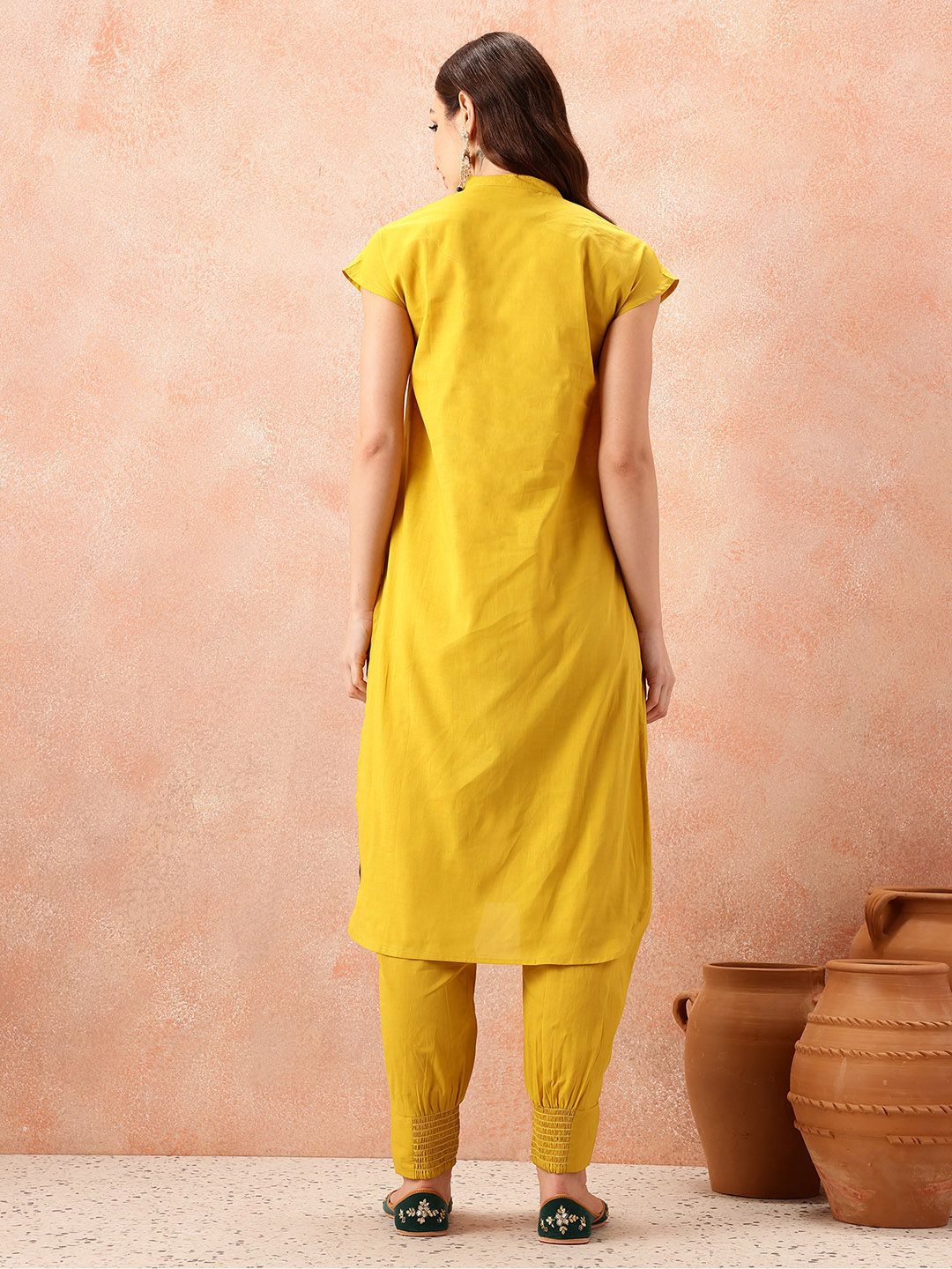 all about you Pathani Style Pure Cotton Extended Sleeve Kurta with Smock Cuffed Salwar